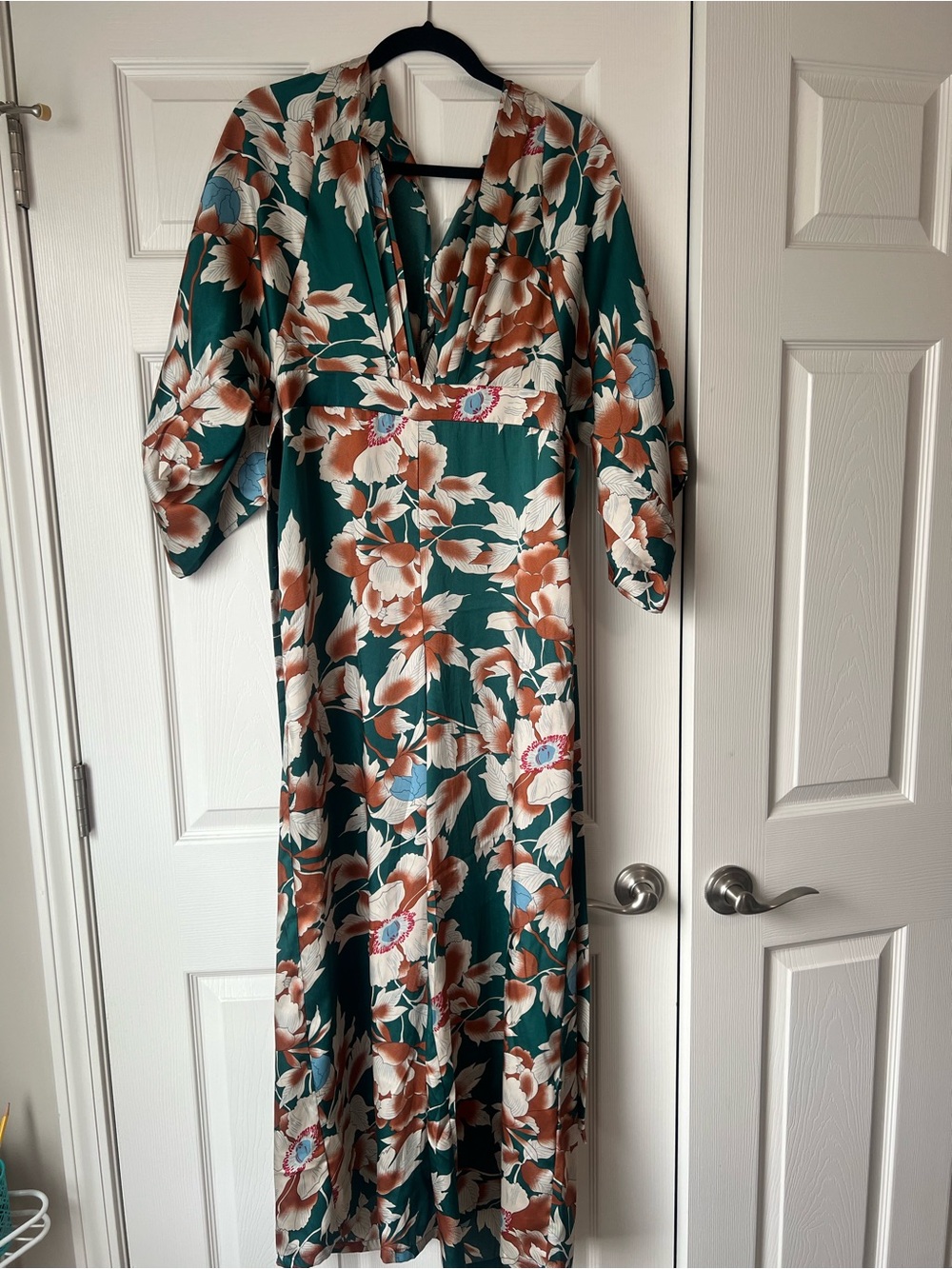 Lulu's Teal Green Floral Wrap Jumpsuit